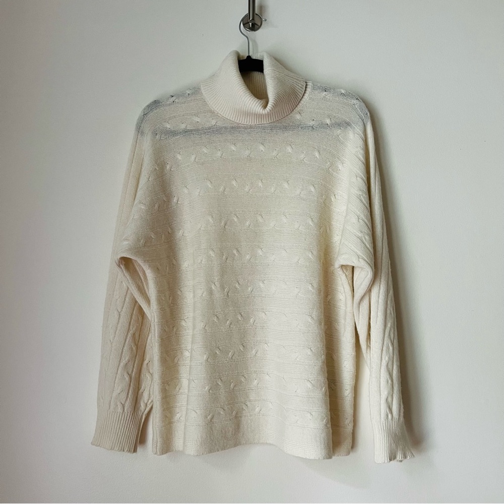 Bianco & Blu Cable Knit  Merino Wool Cashmere Blend Sweater Ivory White M